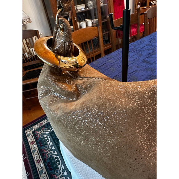 Jimmy Choo Gold Suede Metallic Hobo Bag - Picture 4 of 16